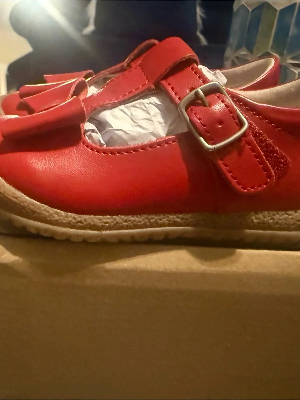 L'Amour Red T-Strap Bow Kids Dress Shoes